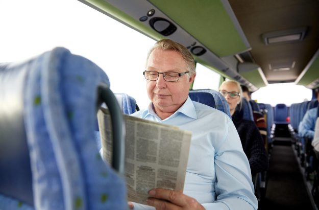 Transport,,Tourism,,Trip,And,People,Concept,-,Senior,Man,Reading